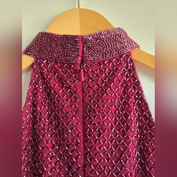 Mac‎ Duggal, Hand Embellished Halter Midi Sheath Dress,Burgundy, Size 2 - Picture 5 of 10